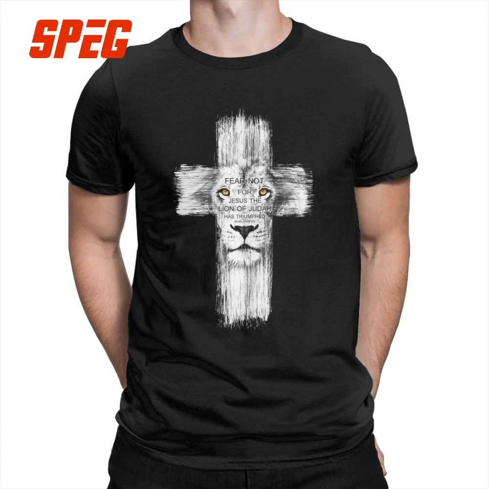 

Cool Lion Of Judah Jesus T Shirt Men Funny Cross Lion Tee Shirts Mans Casual Short Sleeve Valentine's 4XL 5XL Tshirt Tops