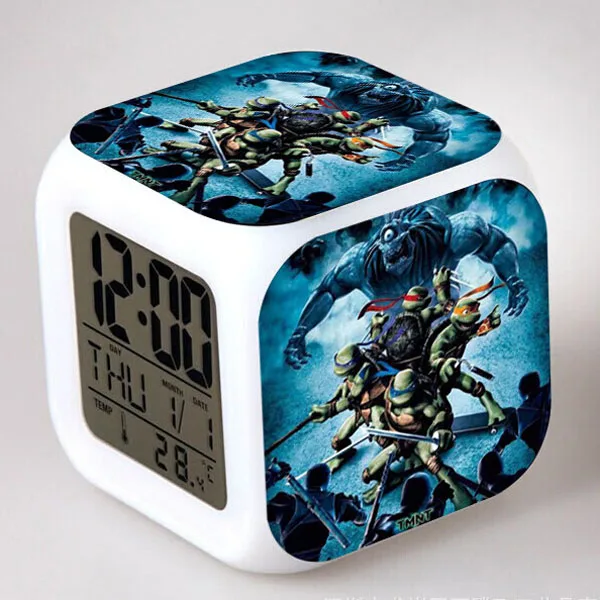 TMNT Turtles LED 7 Colors Change Digital Alarm Clock Thermometer Night