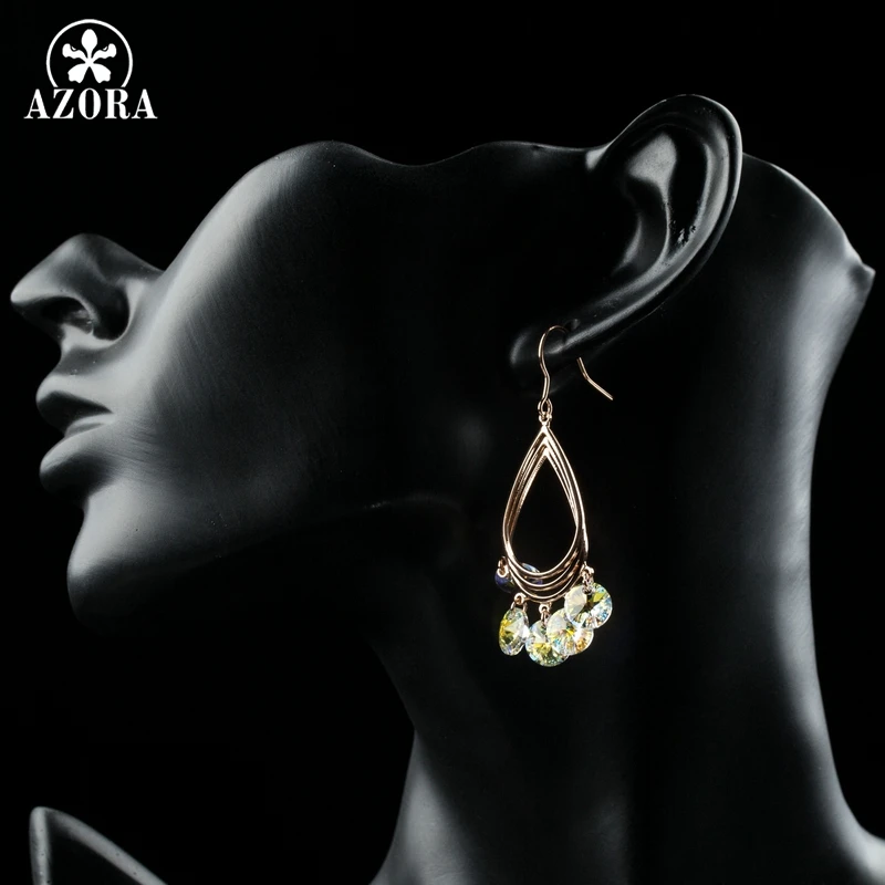 AZORA Dangle Earrings for Women Rose Gold Color Multicolor Crystals Water Drop Earrings Female Wedding Party Jewelry TE0307