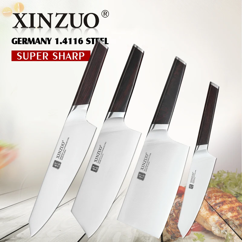 WALLOP Professional Cooking Kitchen Knives Set 4pcs Chef Santoku Meat Cleaver