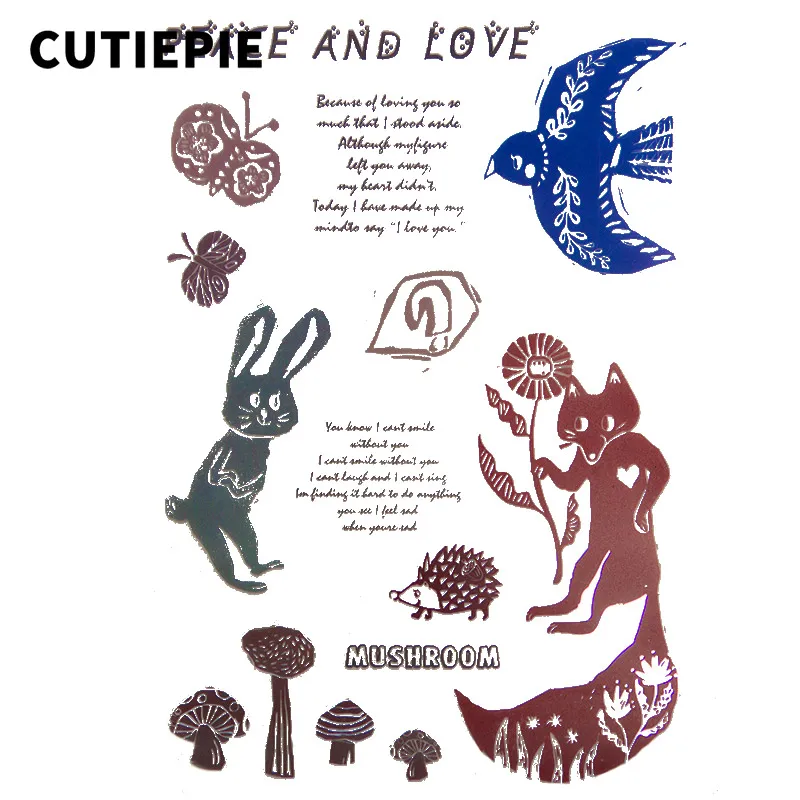 

Peace Love Bird Mushroom Transparent Clear Stamps for Scrapbooking DIY Silicone Seals Photo Album Embossing Folder Paper Crafts
