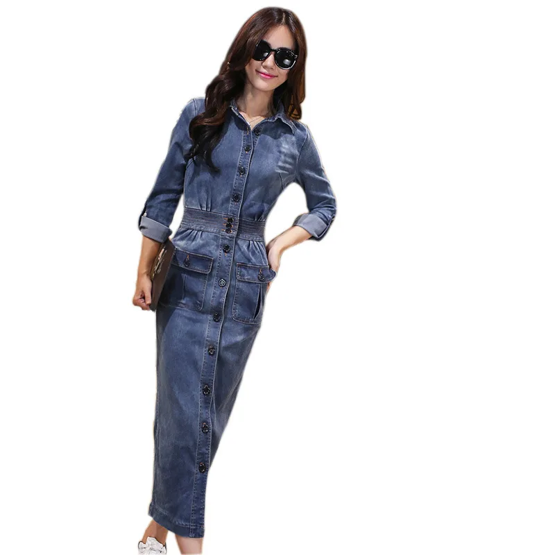 

Sping ladies women fashion full sleeves sexy denim dress