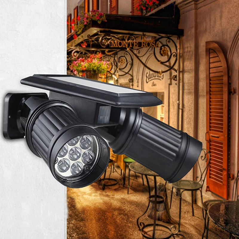 

LumiParty New Solar LED Spotlights Double Head Light Human Body Induction Sensor Wall Garage Garden Shops 14 LED Spotlights Lamp