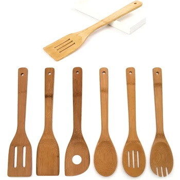 

6 Pcs/Set Bamboo Spoon Ladle Utensils For Kitchen Accessories Cooking Spatula Mixing Wooden Portable Cookwear Tools Baking