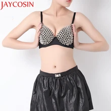 JAYCOSIN, бюстгальтеры для женщин, новинка, в стиле панк, леди, готика, серебряный, с шипами, бюстгальтер, укороченный топ, ультратонкие, вечерние, с шипами, с заклепками, металлический, в стиле панк, танцевальный бюстгальтер H14