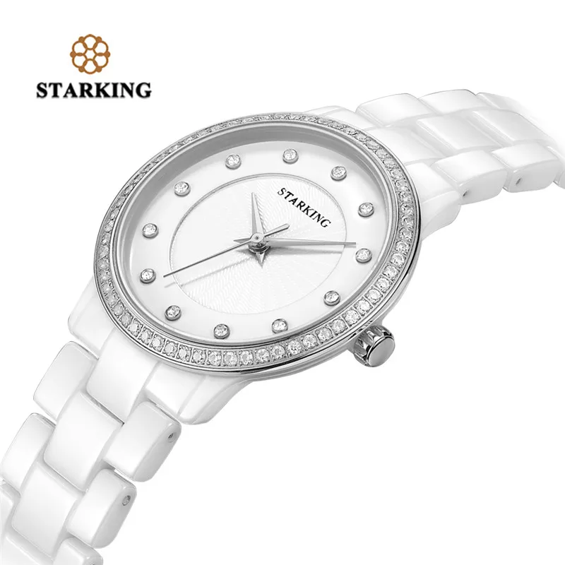 

STARKING Modern Fashion Ceramic Women Watches Quartz Wristwatch Waterproof Elegant Stainless Steel Crystal Watch New 2018