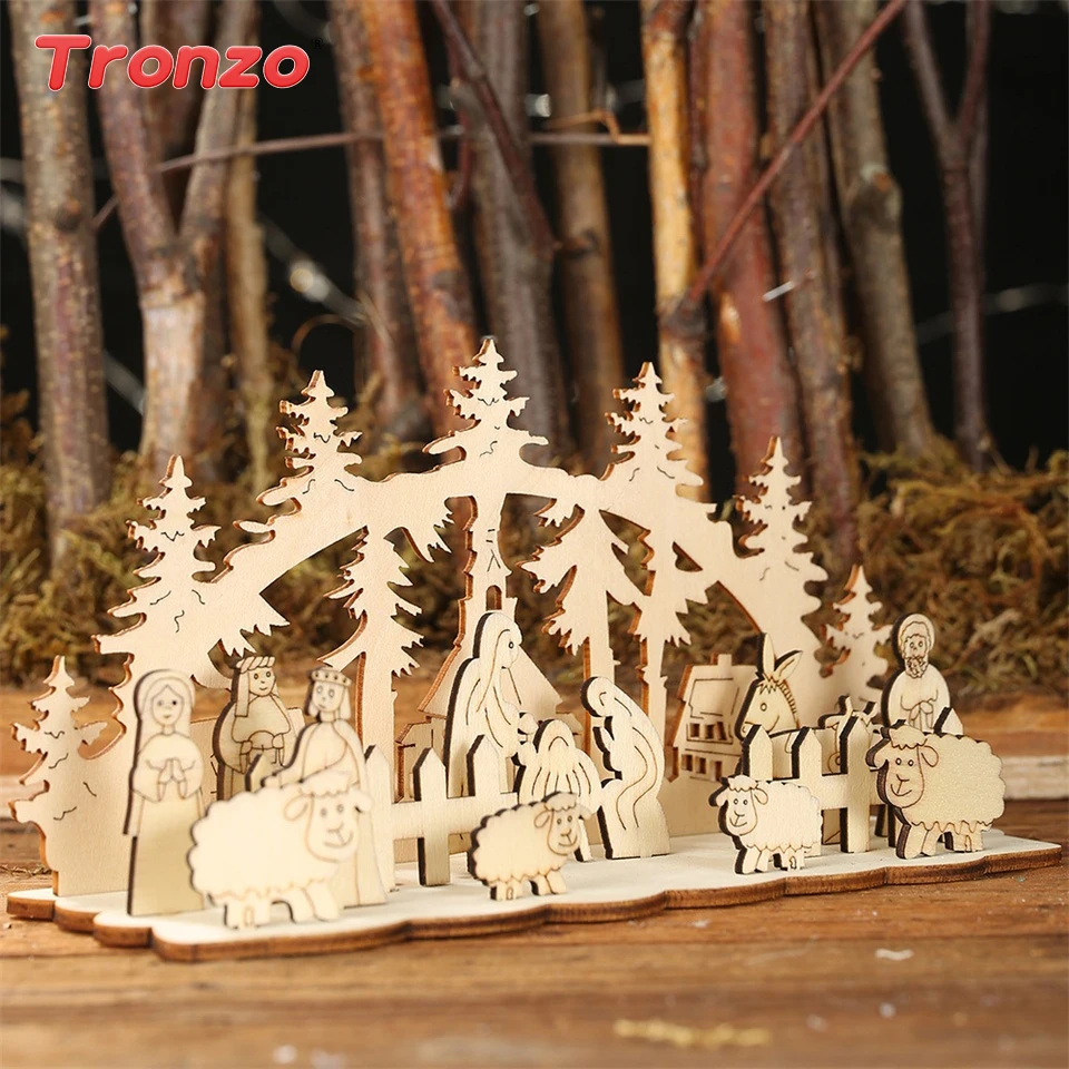 

Tronzo DIY Christmas Wooden Ornaments Christmas Decorations For Home Table Snowman Santa Claus Xmas Tree Wood Hanging Pendants