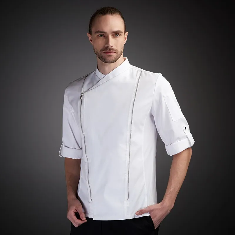 Chef Uniform Men Seven-quarter Sleeve Summer Breathable Kitchen Cooking Jacket Restaurant Hotel Hairdressers Salon Overalls - Цвет: Белый