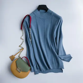 

new cashmere sweater women half-high collar pullover warm comfortable split sweater bottoming shirt female