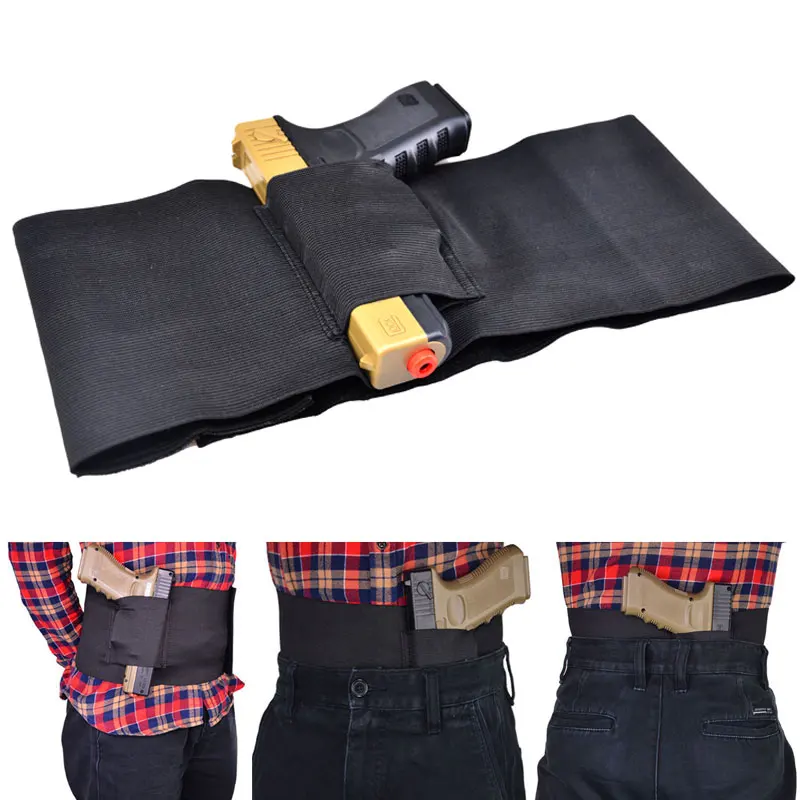 Tactical Adjustable Belly Band Waist Pistol Gun Hunting Bag With Double