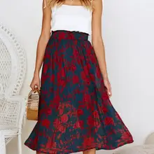Элегантные женские Высокая талия плиссированные цветочный принт длина эластичный карман в горошек юбка Акции Леди Вечерние повседневное пляжн