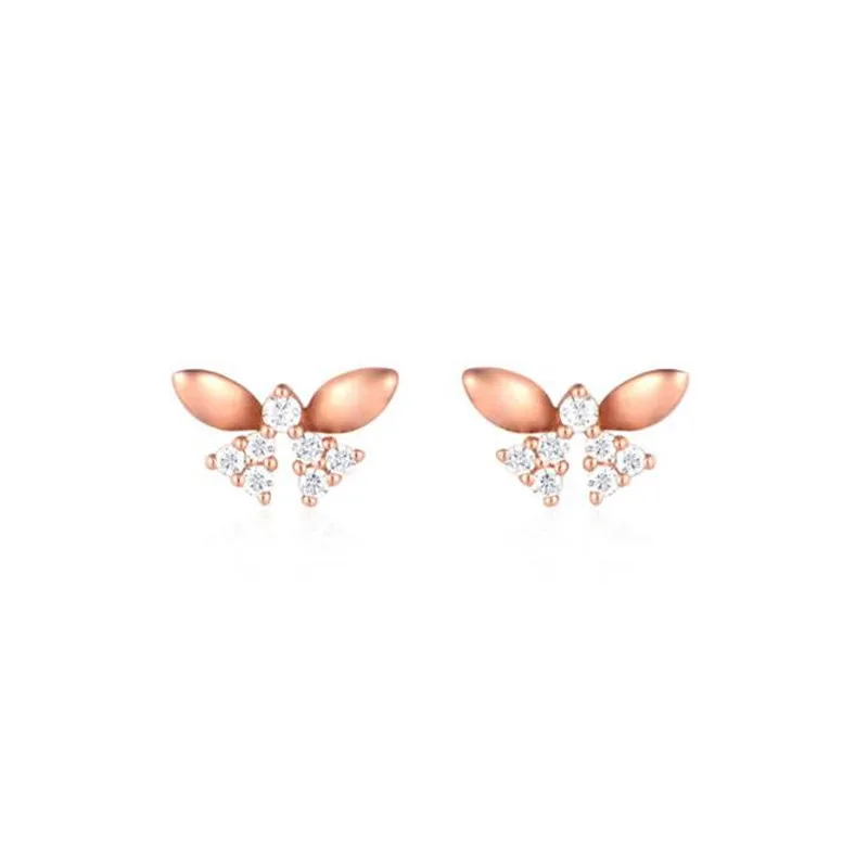 

2018 18K gold new luxury brilliant crystal gifts butterfly stud earrings for women white yellow rose gold 3 colors