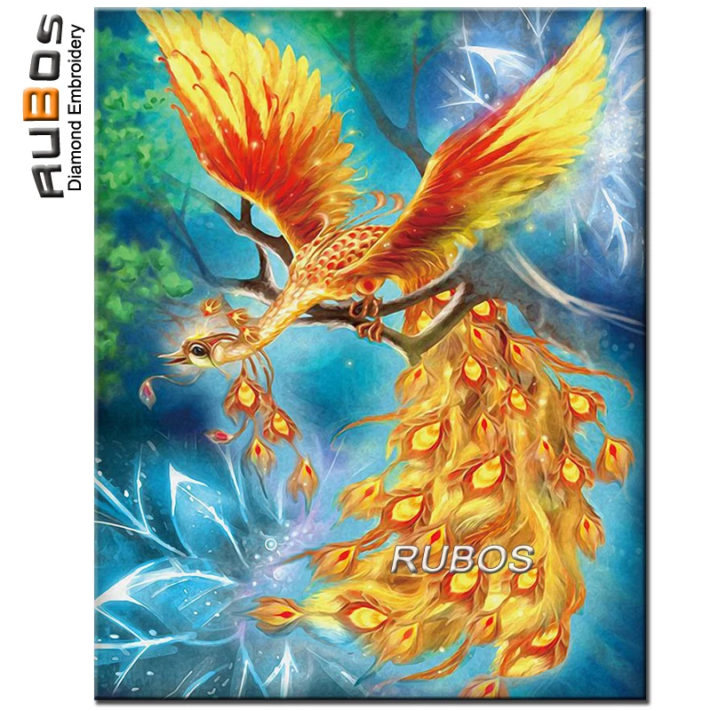 

RUBOS 5D DIY Diamond Painting Cross Stitch Firebird Peacock Full Package Diamond Embroidery Rhinestone Pattern 3D Needlework