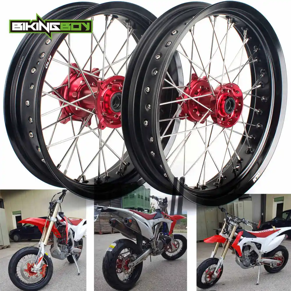 Для CR 125 CR250 02 03 04 05 06 07 CRF 250 450 R X 12 2013 супермото спереди и сзади 3,5*17 4,25*17 черный обод колеса красный хаб комплект