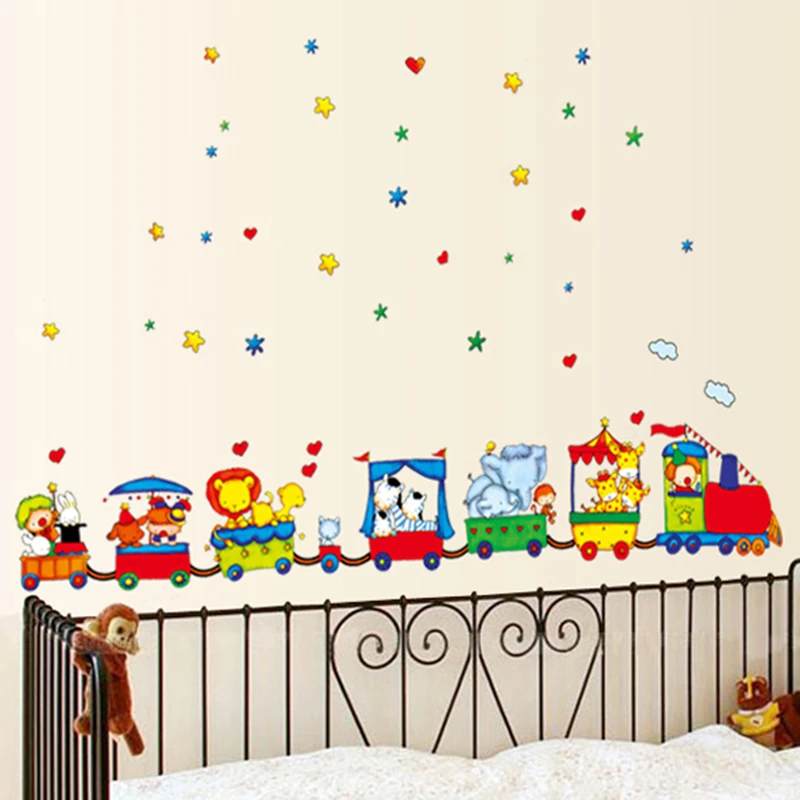 Wall Stickers Pvc Cute Happy Animals Train Wall Stickers For Baby