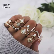 Tocona 10 stks/set Vrouwen Exquisite Crystal Geometry Star Crown Gem Goud Vinger Ring Set Engagement Bruiloft Sieraden 6526