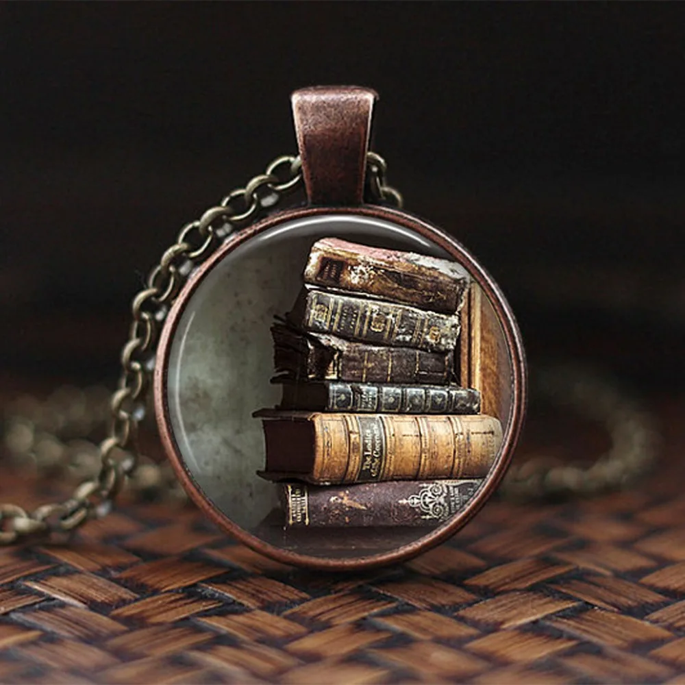 Модный набор антикварных книг кулон ожерелье винтажная книга ювелирные изделия стеклянные кабошон подвески подарок для чтения или писателя