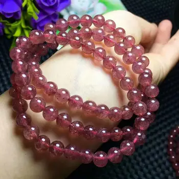 

3rows Natural Red Ice Strawberry Quartz Crystal Bracelet AAA 7mm