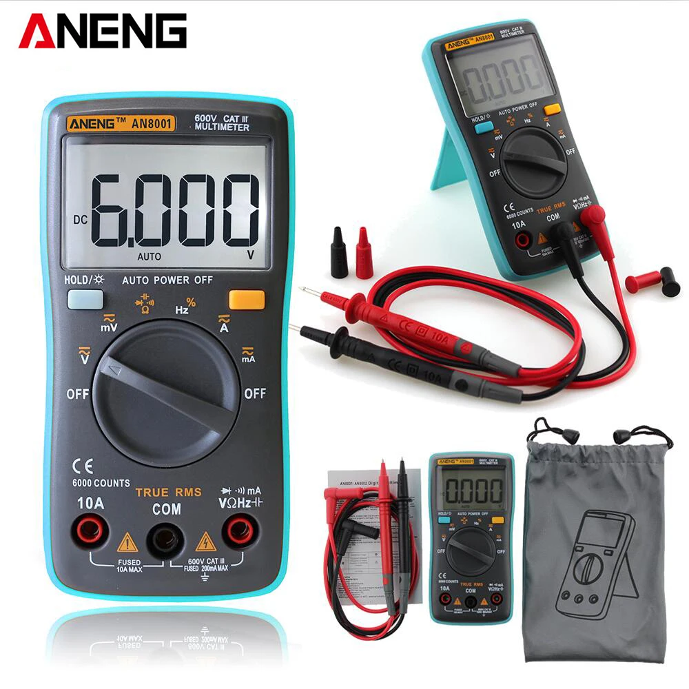 

ANENG Professional Practical AN8001 Backlight Digital Multimeter 6000 Counts AC / DC Ammeter Voltmeter Ohm Portable Meter