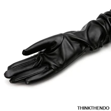 Женские черные кожаные длинные перчатки зимние теплые модные вечерние костюмы полный палец F05