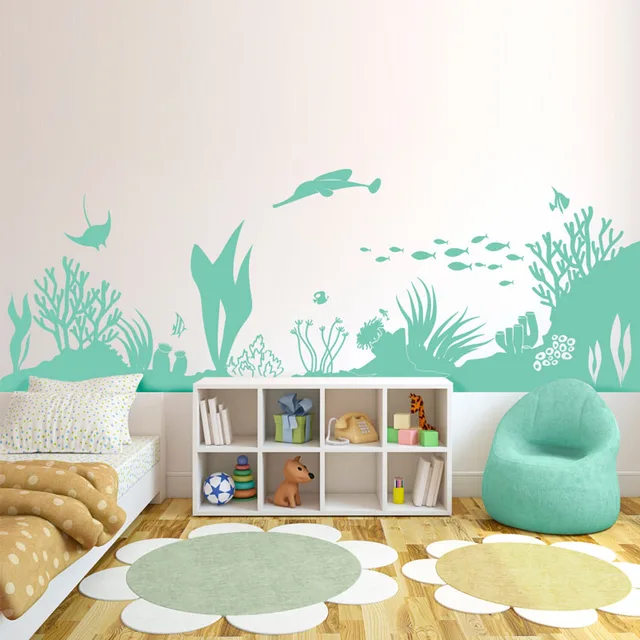 DCTOP Underwater World Silhouette Wall Decals Home Decor Sea Grass DCTOP Underwater World Silhouette Wall Decals Home Decor Sea Grass