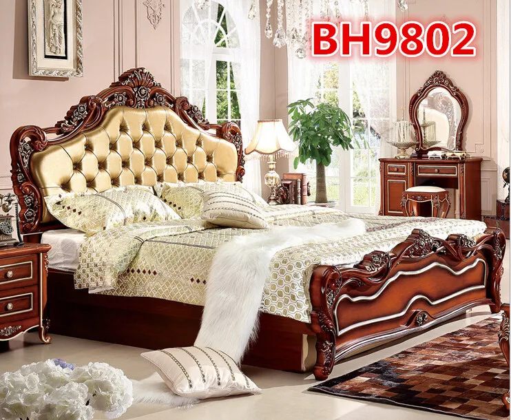 Chinese products wholesale hand carved solid bedroom furniture BH9802
