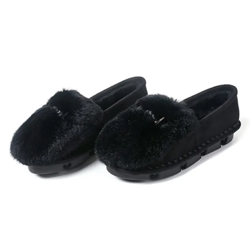 FEDONAS/Новое поступление; модная женская обувь на плоской подошве; женские теплые тапочки; зимняя обувь с плюшевой подкладкой; женская повседневная обувь с кроличьим мехом - Цвет: Черный