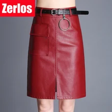 Женская юбка из искусственной кожи с высокой талией, Осень-зима, новая мода, женская длина выпрямленного колена, юбка для леди, красный, черный, большие размеры, M-4xl