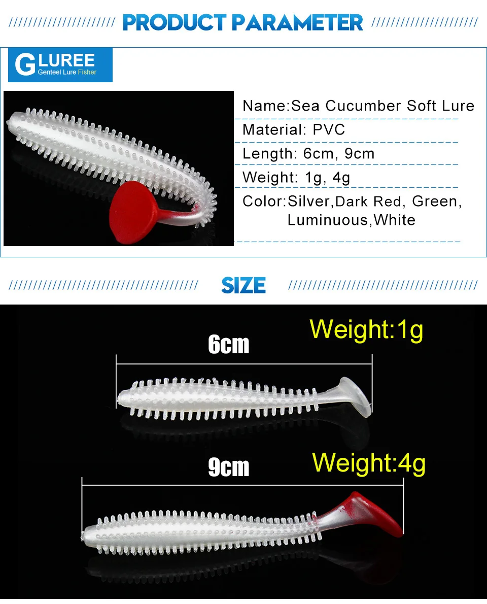 GLUREE-5PcsLot-Soft-Lure-6cm-9cm-Fishing-Lure-T-Tail-Sea-Cucumber-Artificial-Bait-Worm-Swimbait-Fishing-Tackle-Multicolor_03