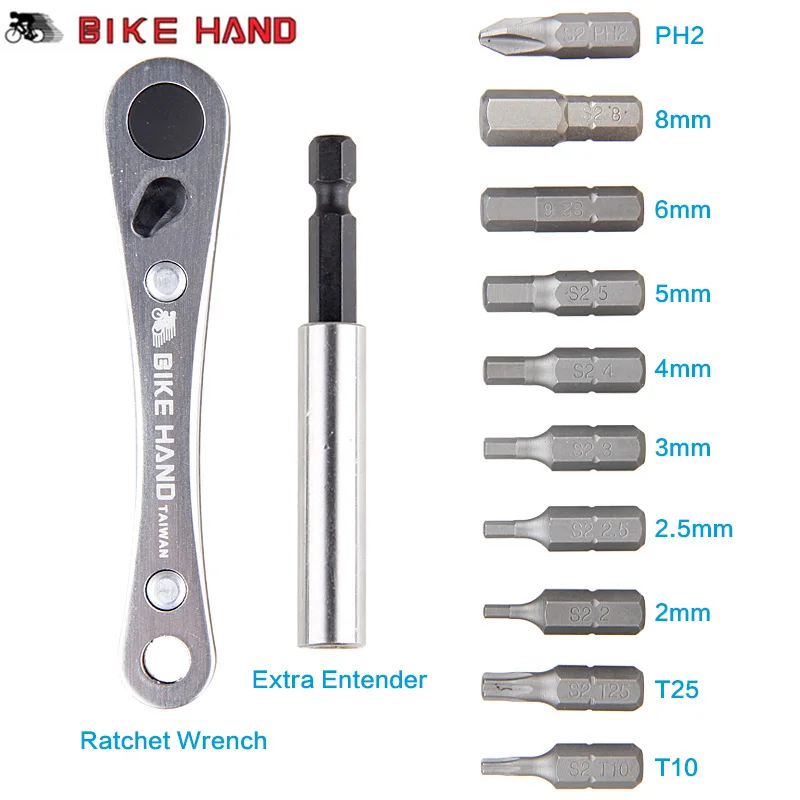 

10 In 1 Bicycle Repair Tool Kit Cycling Bike Portable Hex Key Cross Flat Tool bag Head Screwdriver Head Extension Rod