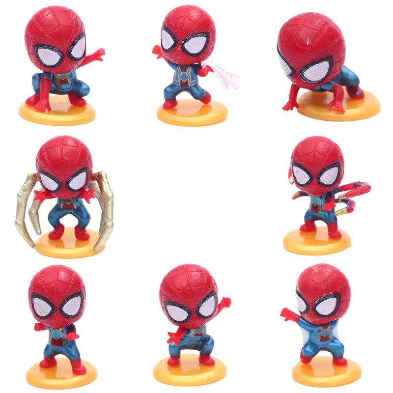 

Hot 8 pcs/set The Spider man Q Version Mini PVC Figures Toys Cake Home Decoration Doll Party Gift