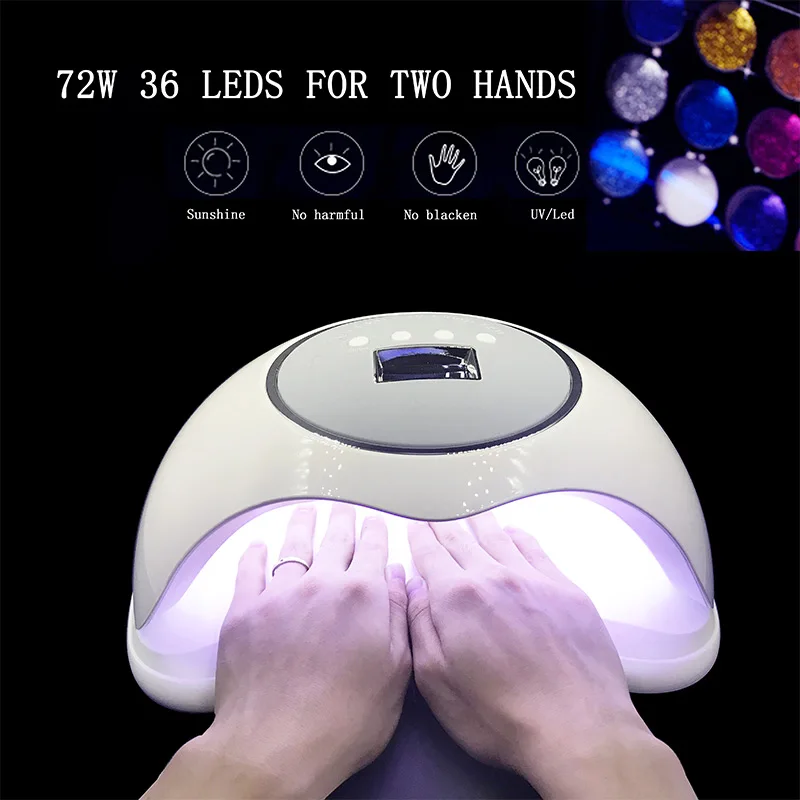  72W Highest Power Nail Lamp Double Light Source Largest Space LED/UV Nail Dryer Light Gel Polish Cu - 32863484106