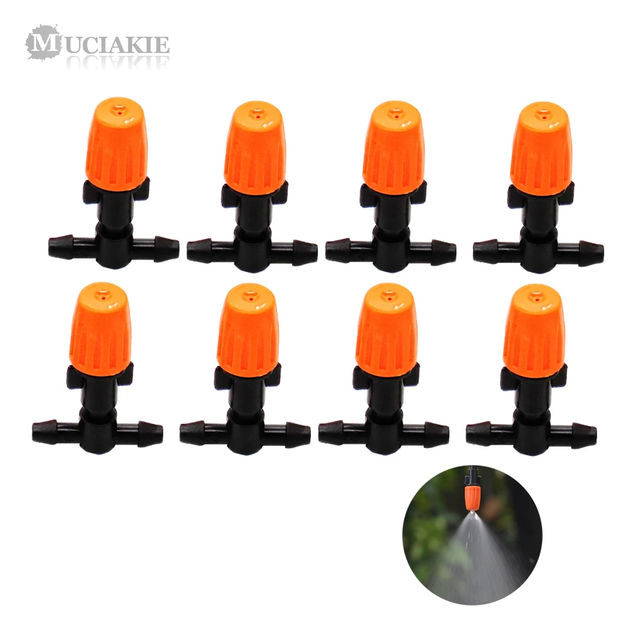MUCIAKIE 5PCS Adjustable Mist Sprinkler Orange Nozzle with 4/7mm Tee Connector Watering Misting Nozzle for Micro Drip Irrigation