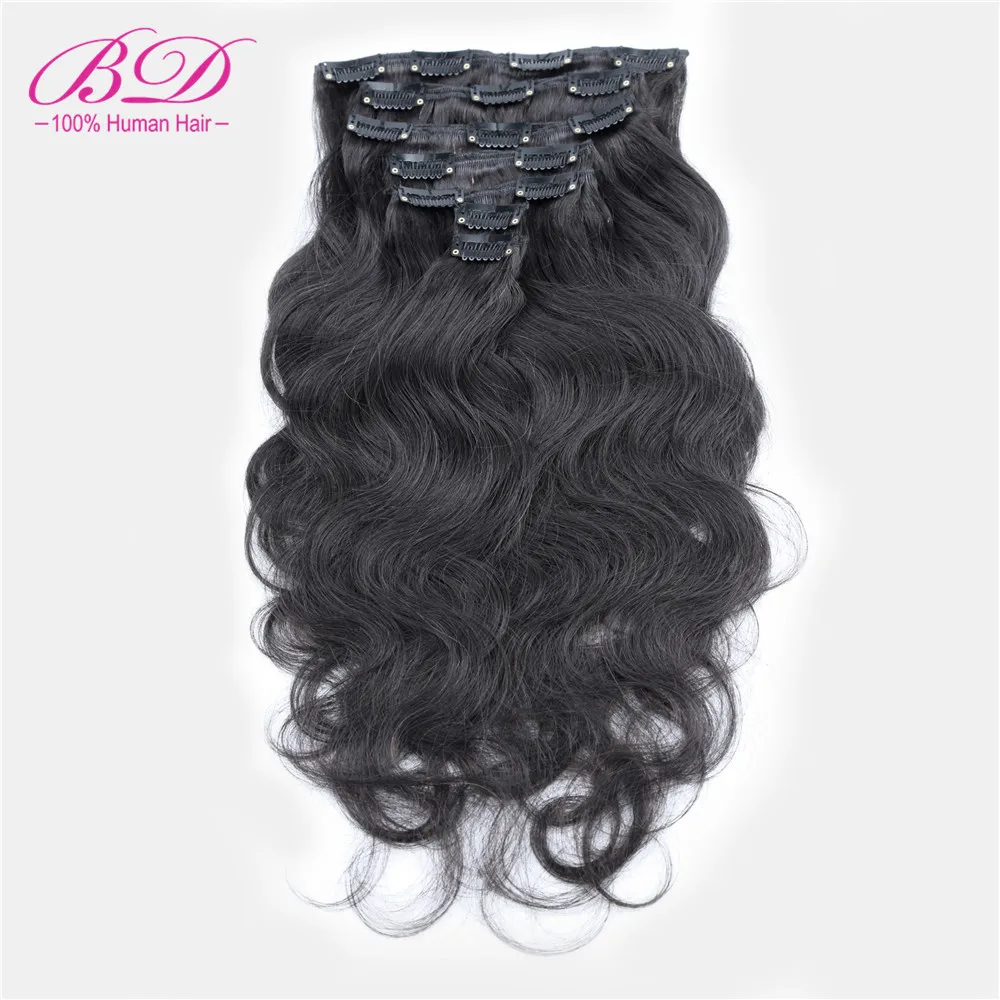 

BD HAIR Body Wave Clip In Human Hair Extensions Brazilian Remy Human Hair Weaves 7pcs/set 120g Natural Color Free Shipping