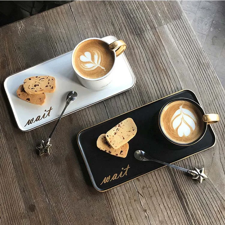 

Chic Exquisite Ceramic Coffee Mug Cup Procelain Milk Afternoon Tea With Spoon Tray Gift Box Couple Mugs Black White Western 200M
