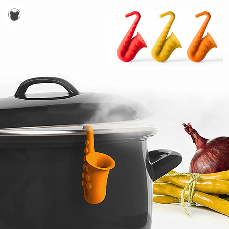 

Silicon pot holder Prevent Overflow Practical Kitchen Gadgets Horn Saxophone Pot Covers Anti-overflow Kitchen Tool spoon holder
