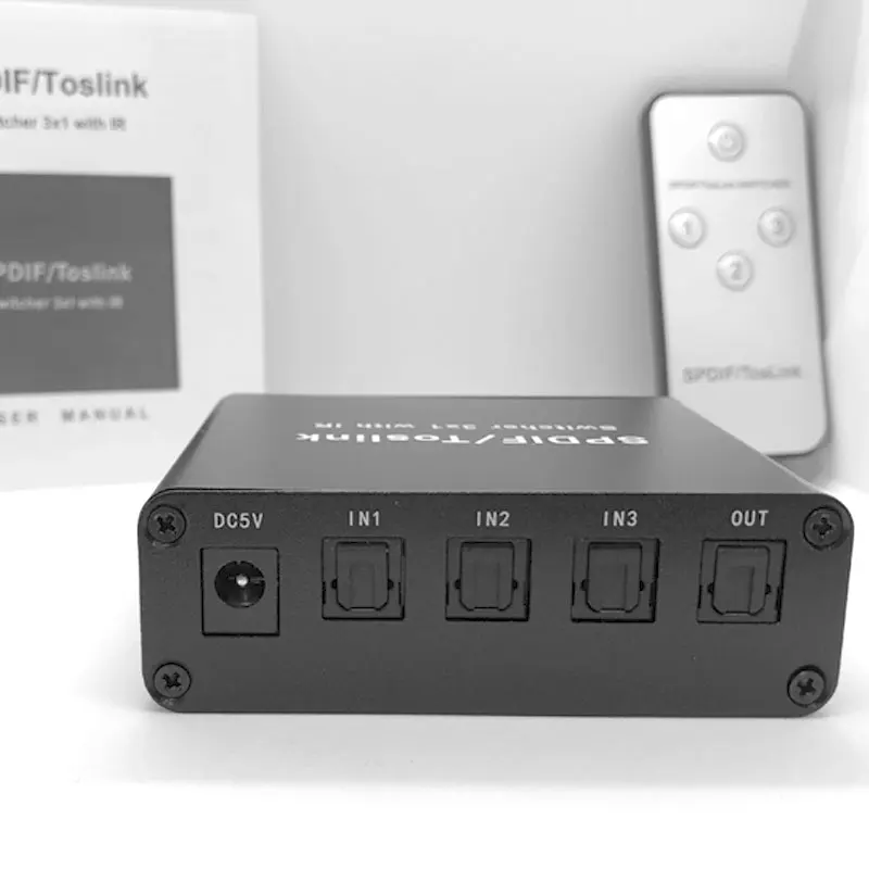 

SPDIF/Toslink Switcher 3x1 with IR Remote Control Digital Optical Audio Switchers Optical Splitter Support DTS Dolby AC3 LPCM
