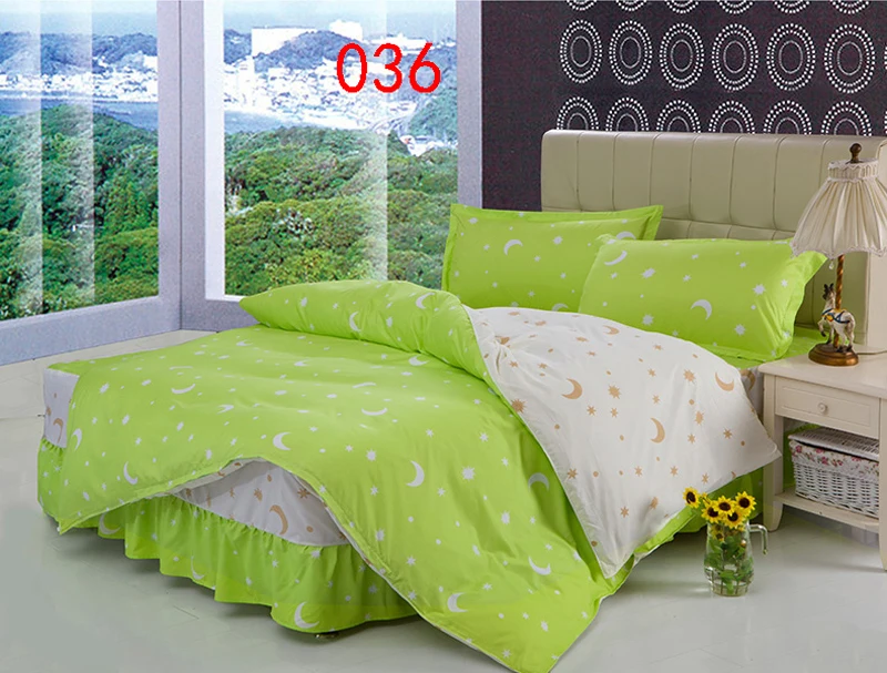 Twin Full Queen Fresh Polyester Bed Skirt 4Pcs Bedding Set Bed Dust Ruffle Bedclothes Sets Duvet Cover Quilt Cover Pillowcase