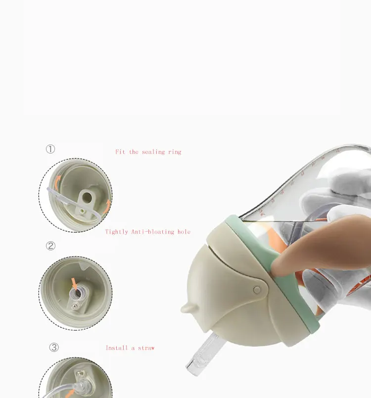 Детская Бутылочка для воды, детская бутылочка для кормления, мультяшный гравитационный шар, чашка с откидной крышкой, герметичная тренировочная ручка, соломинка для напитков, бутылка 360 мл