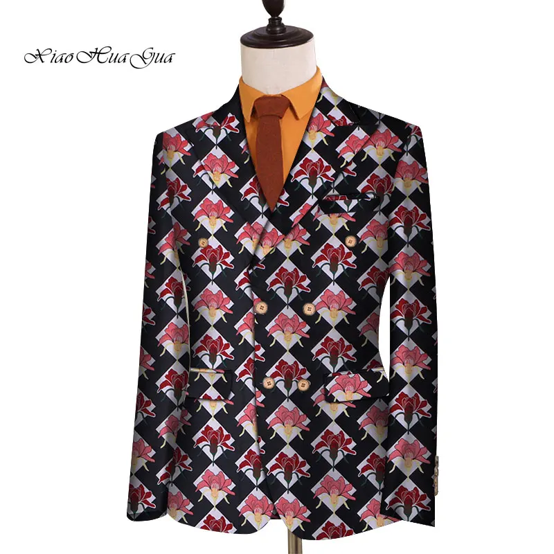 

African Men Clothes Dashiki Bazin Fancy Blazers Suit Jacket Africa Tops Coat Flower Men Blazer Wedding Dress Suit Casual WYN674