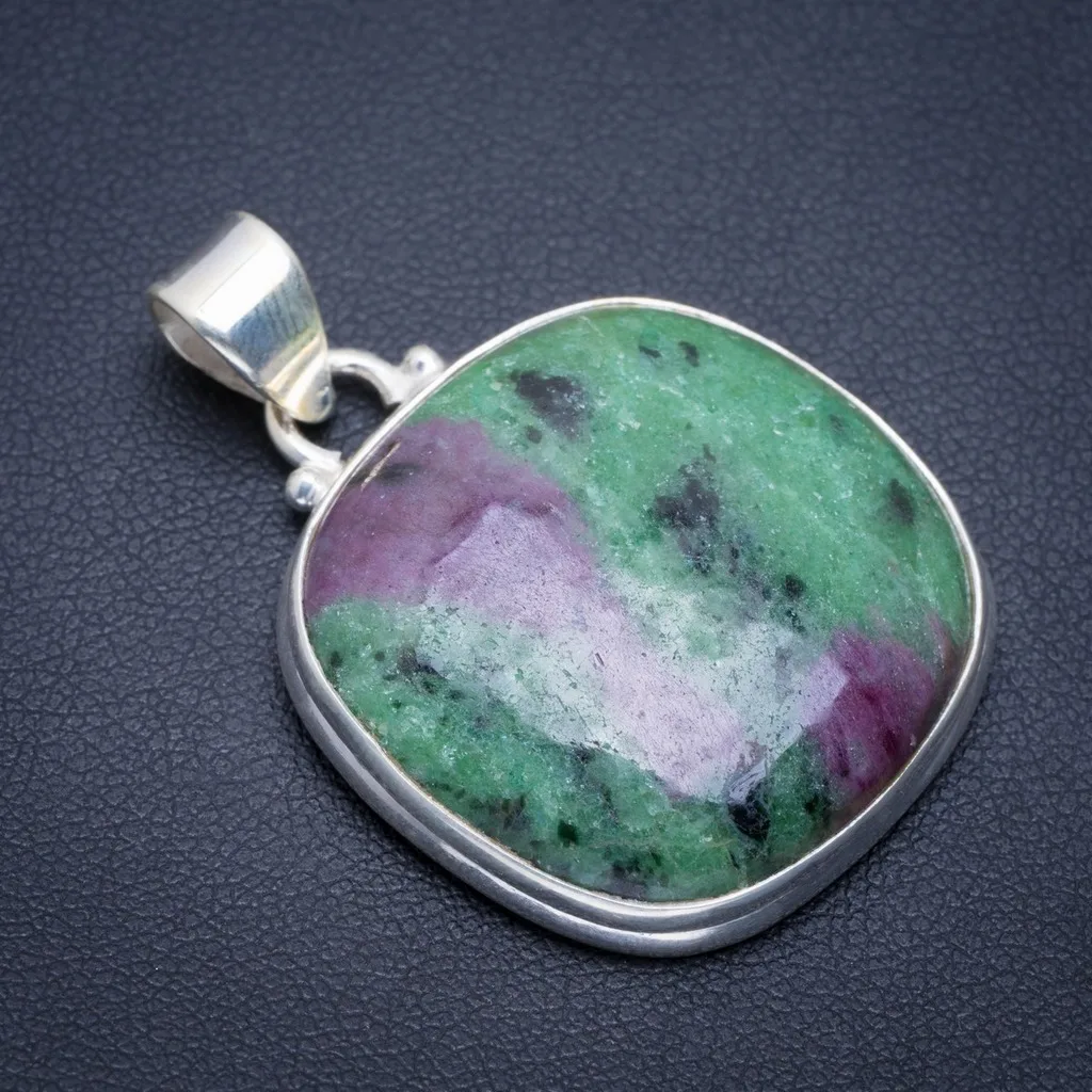 

Natural Ruby Zosite Handmade Unique 925 Sterling Silver Pendant 1.5" A1676