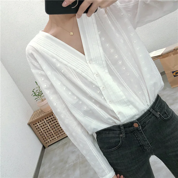Najtaniej Słodki szydełkowy drążą koronkowy haft dekolt w szpic ukośny plisy koszula szykowna bluzka damska 2019