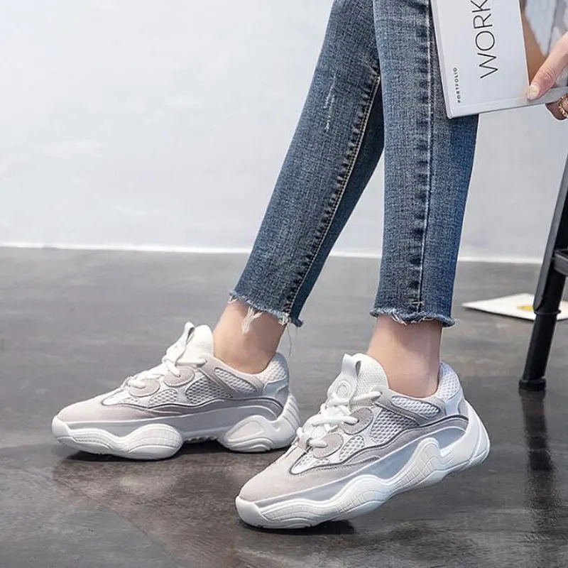 2018 INS Women Summer Flats platform sneakers fashion mesh Breathable Thick soled shoes female vulcanize shoes Lightweight M620 Women's Shoes