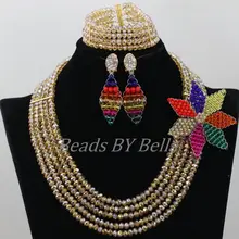 Умный женский свадебный подарок золотые хрустальные бусы комплект ювелирных изделий Африканские свадебные бусы колье, Свадебные украшения наборы ABK010