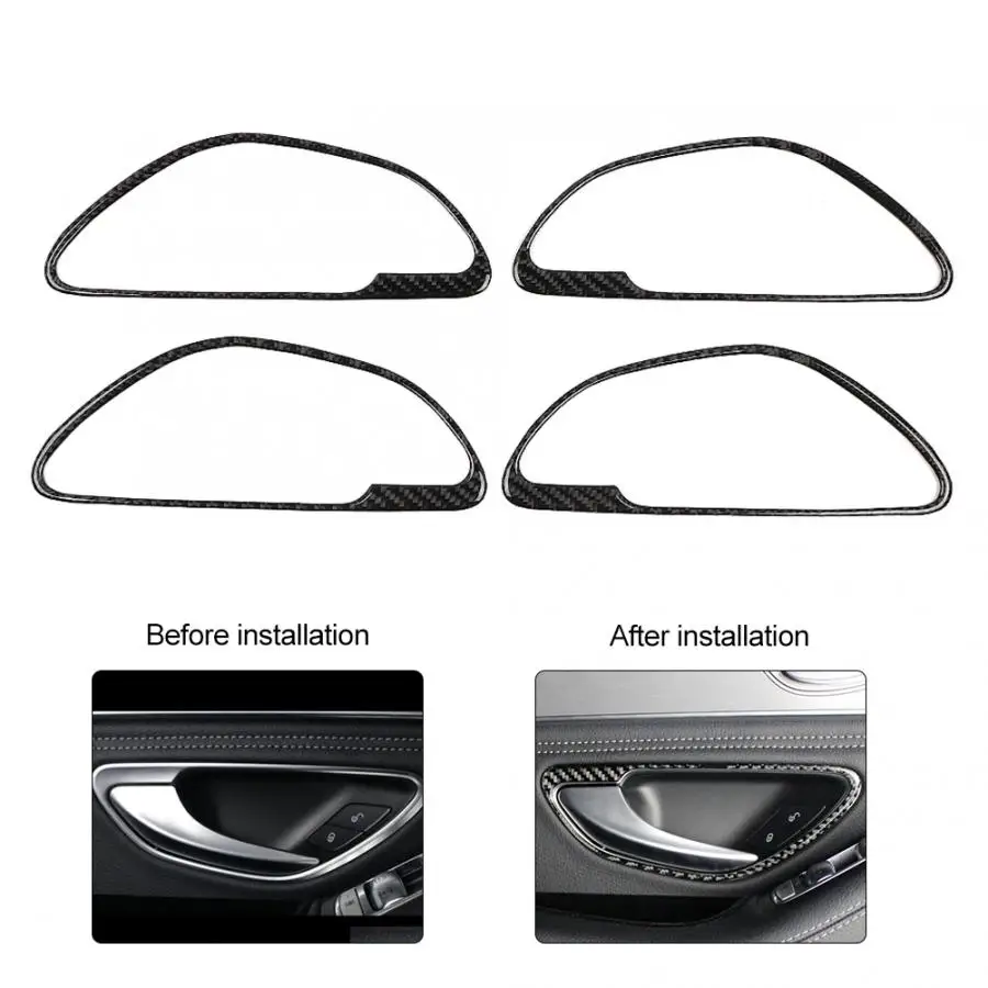 

4pcs Car Carbon Fiber Door Handle Frame Decoration Cover Trim Fit for Mercedes-Benz W205 2015-2018 GLC X253 2016-2018
