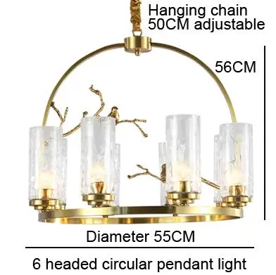 Птичье гнездо Золотой светодиодный подвесной светильник-люстра Подвесная стеклянная медный канделябр светильник светодиодный светильник для фойе гостиной - Цвет абажура: 6 headed light
