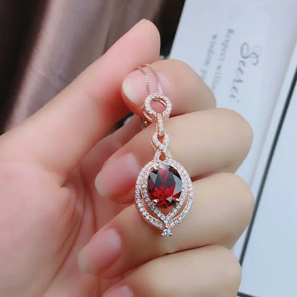 Pendant necklace MeiBaPJ прекрасного качества натуральный красный драгоценный камень, гранат Мода набор украшений для женщин Настоящее серебро 925 проба изящное ювелирное изделие "Шарм" - Цвет камня: Pendant necklace