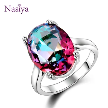 

New Fashion White Gold Color Topaz Ring 925 Sterling Silver Classic Rings with Natural Gemstone Zircon for Women Fine Jewelry