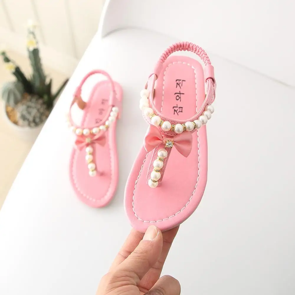 summer kids sandals for girls Bowknot Pearl Princess shoes baby girl sandals Thong kids sandals crystal bebek ayakkabi A1 - Цвет: Pink