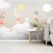 Beibehang Современная шелковая ткань 3d обои скандинавские Простые Модные Элегантные воздушный шар Банни детская комната обои домашний декор